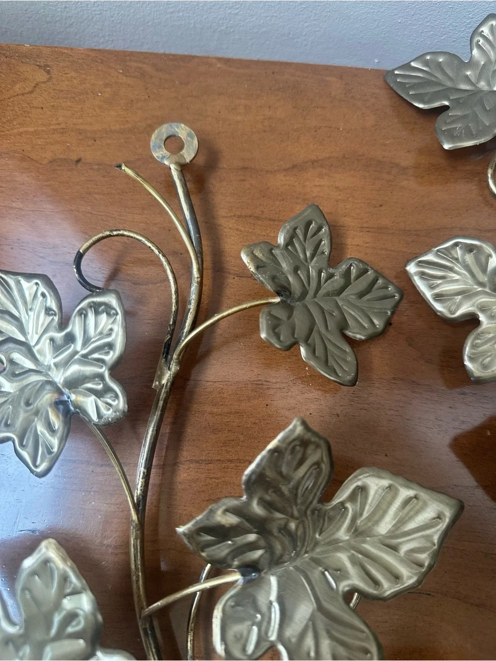 Vintage Set Gold-toned Leaf Candle Sconces.